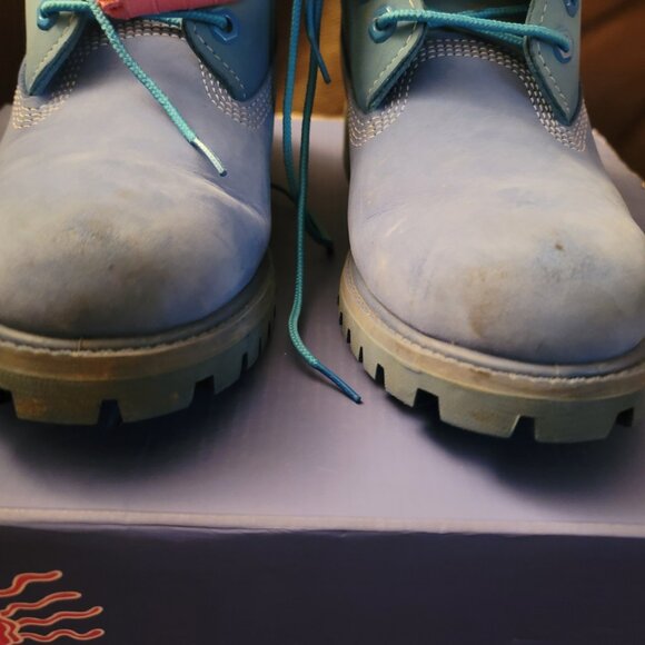Timberland Premium 6 Waterproof Bright Blue Nubuck SpongeBob Boots US men SZ 7.5 - Picture 8 of 16